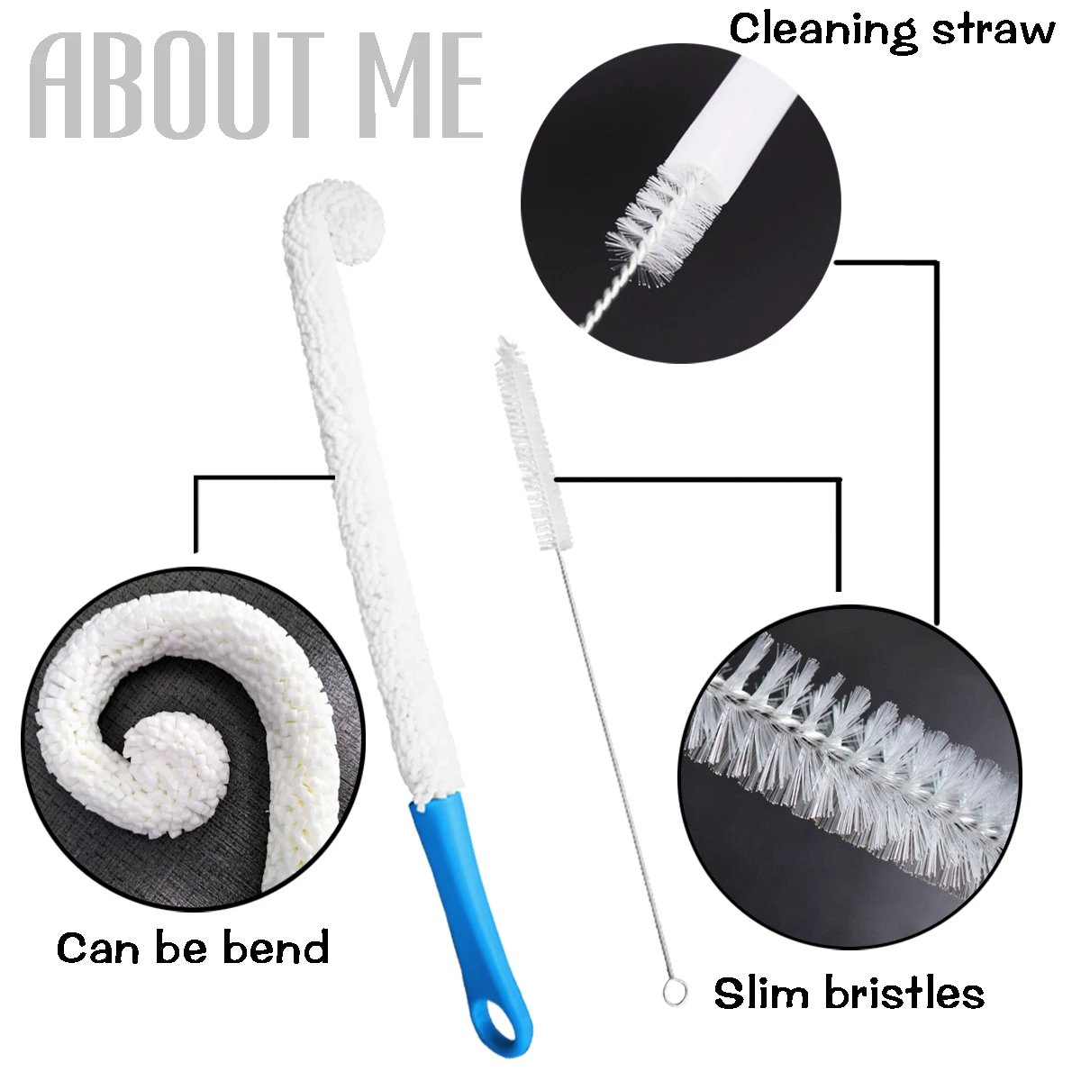 Wholesale Eco Friendly Reusable Cleaner Brush Set Washing Bottle Soft Drinking Straw Cleaning Brush for Water Bottle And Straw
