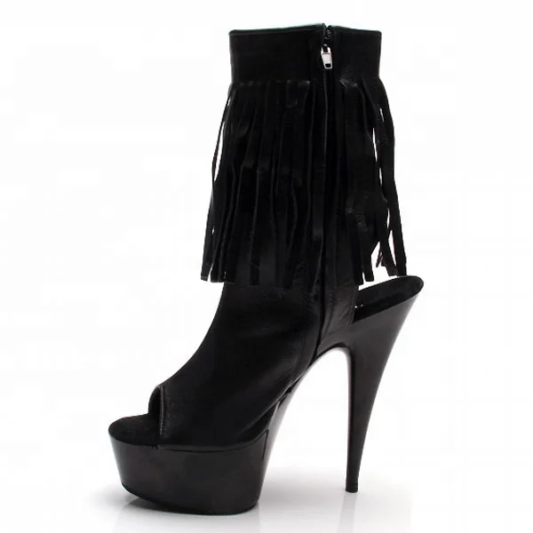 15cm ultra high heel thin with sky high sexy stage show shoes fringe dew with fish mouth fun low tube ankle boots