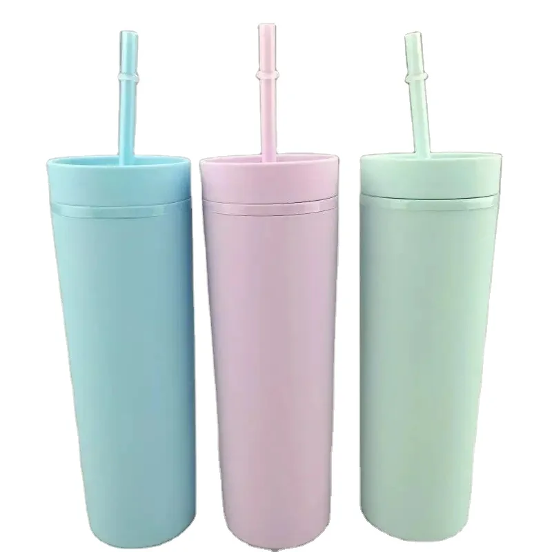 Personalized Promotional Double Wall Plastic Stadium Cup Gift Water Bottle Plastic Acrylic Skinny Tumbler Matte