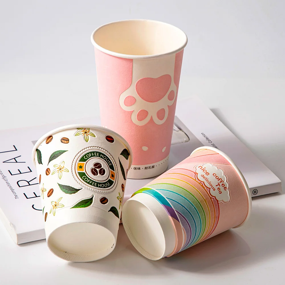 LOKYO Pla flocking degradable take away 8oz 16oz disposable 3D single double wall hot chocolate cocoa coffee paper cups