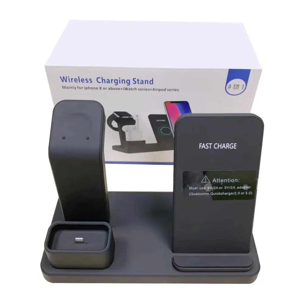 High quality Fast 3 in 1 wireless charger Stand Holder Q12 for Iphone 8 x Xs Max Xr Samsung S9 S10 Plus