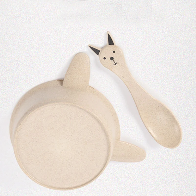 Reusable flatware kids baby bowl spoon tableware children wheat straw cutlery set
