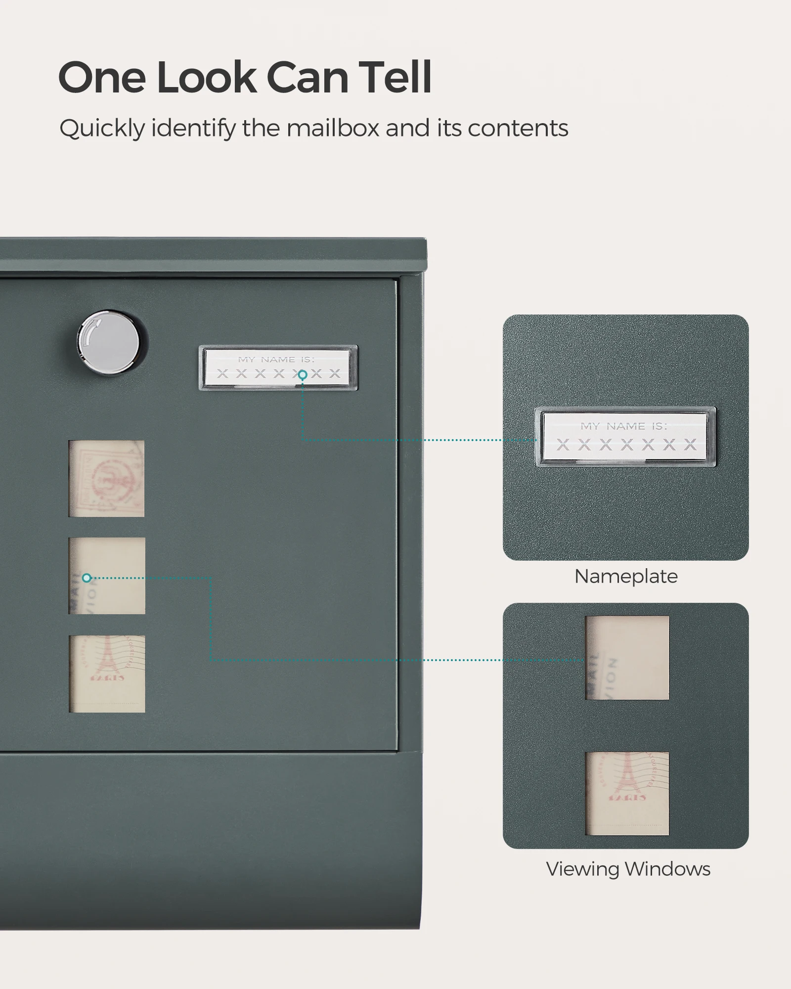 SONGMICS wholesale Steel Post box  Wall Mounted Letterbox with Copper Lock Cylinder Mailboxes Outdoor Modern