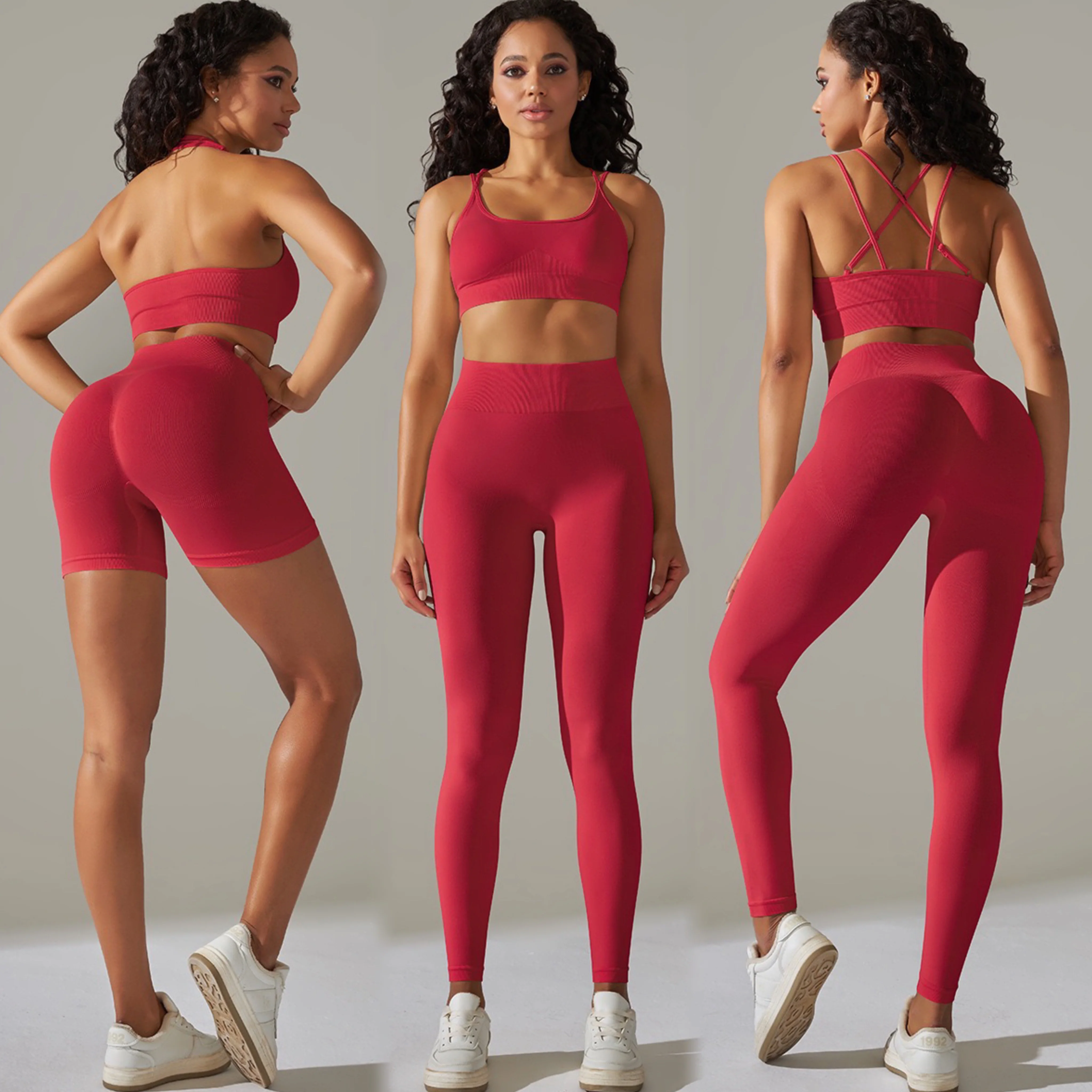 2/3/4 Pcs Sexy Summer Athletic Apparel Active Fitness Clothes for Women, Seamless Sports Bra + Scrunch Butt Shorts + Yoga Pants