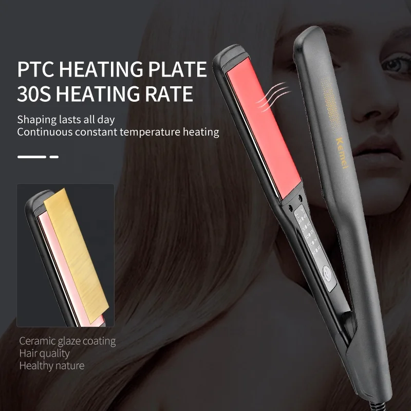 Ceramic Natural Hair Straightener Kemei Km-2518 5 Speed Temperature Control Professional Electric Custom Flat Hair Iron