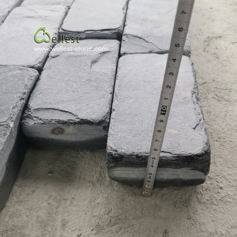 cheapest 20X10 cm antique natural black slate  paver bricks price cobble stone for driveway
