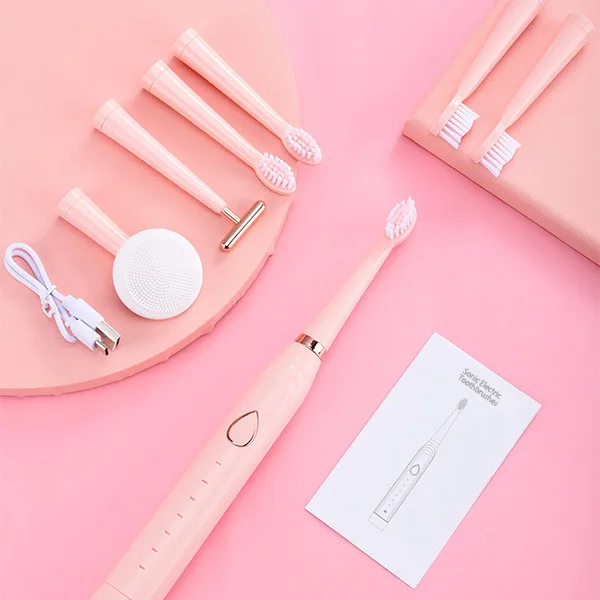 IPX7 Waterproof Portable 3 in 1 Electric Brush Facial Massage Smart Sonic Toothbrush for Female
