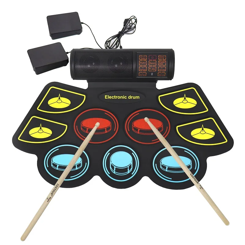 Electric Drum Set Roll Up Potable Drum Kit MIDI Practice Drum Pad With Dual Built-in Speaker