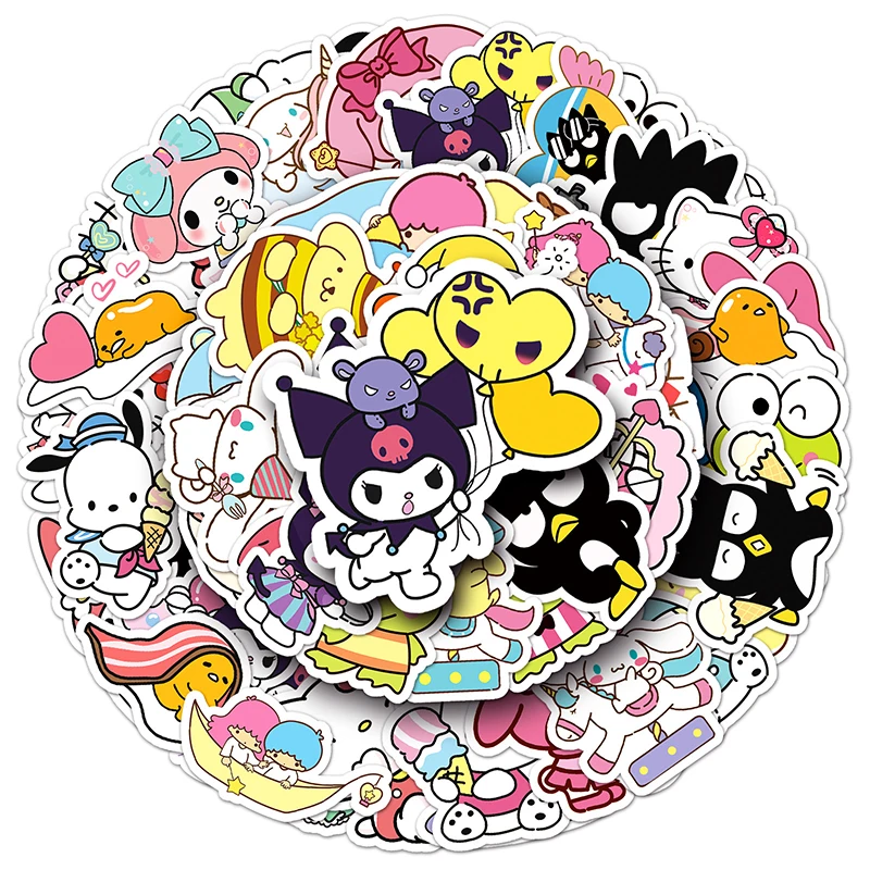 Новое поступление Мультяшные милые Cinnamoroll Kuromi Kitty Мелодия Pochacco наклейки украшение телефона Ноутбук Багажа Водонепроницаемая наклейка