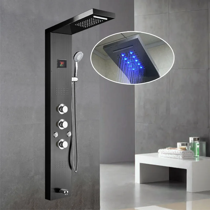 Top Spray Lights, Led Display, Copper Motor For Hydroelectric Power Generation, Three Switch Control Water Heater Shower Panel