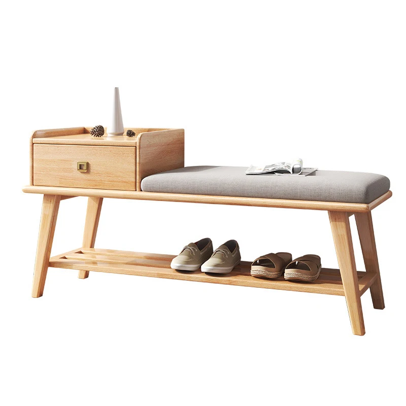 Nordic design shoe stool living room multi-functional furniture with drawer shoe stool direct sales solid wood shoe cabinet