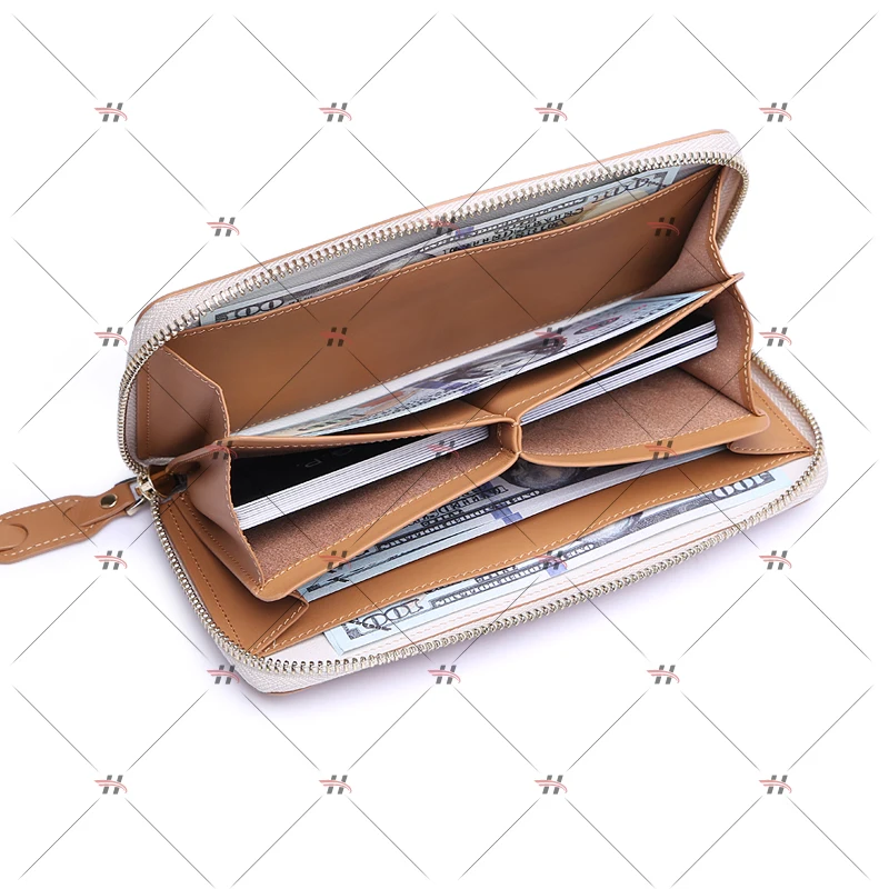 High quality Imported German Car cover leather large capacity long zip wallet  card wallet coin pouch