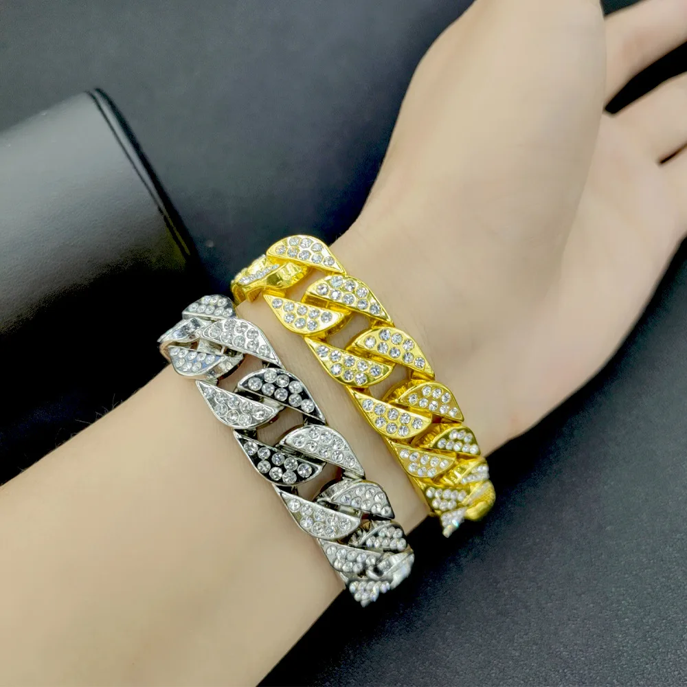 Hip Hop 15mm Cuban Link Chain Iced Out Bling Rhinestone corrente de cubana Fashion Jewelry Wholesale