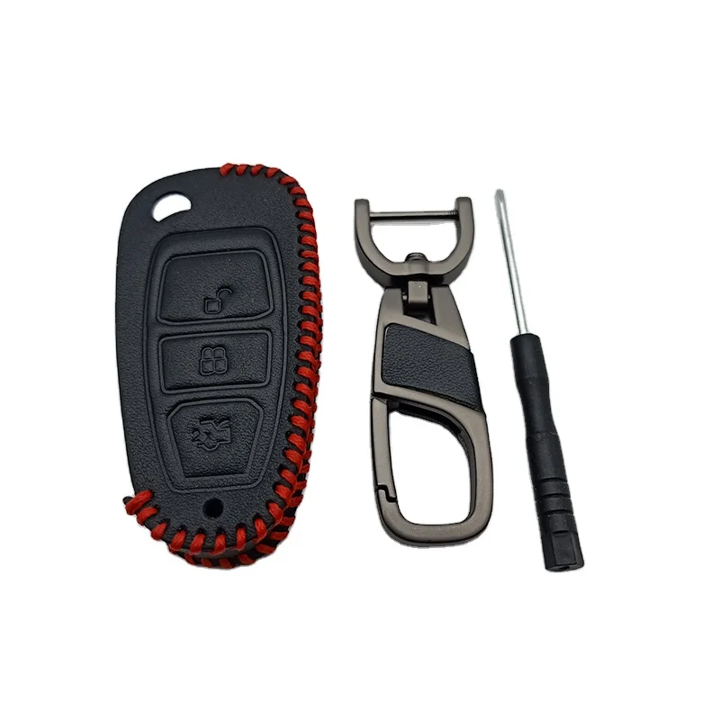 leather Car Key Case Full Cover Shell For Ford Ranger C-Max S-Max Focus Galaxy Mondeo Transit Tourneo Custom Accessories