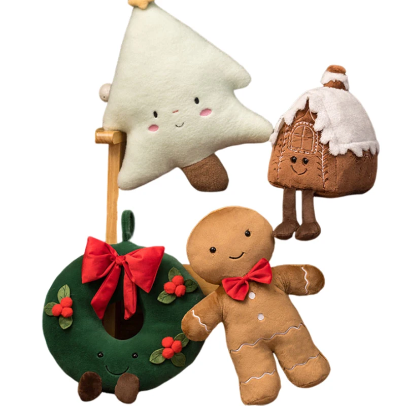 Fast Shipping Christmas Tree Gingerbread Doll House Gift Plush Sherpa Stuffed Pillow Soft Plush Toys for Kids at Holiday