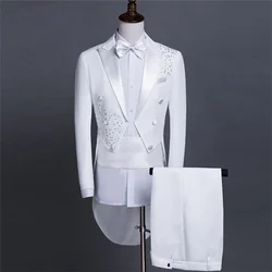 Mens Fashion Black White Crystal Wedding Tuxedo Gentleman Shiny Singer 2021