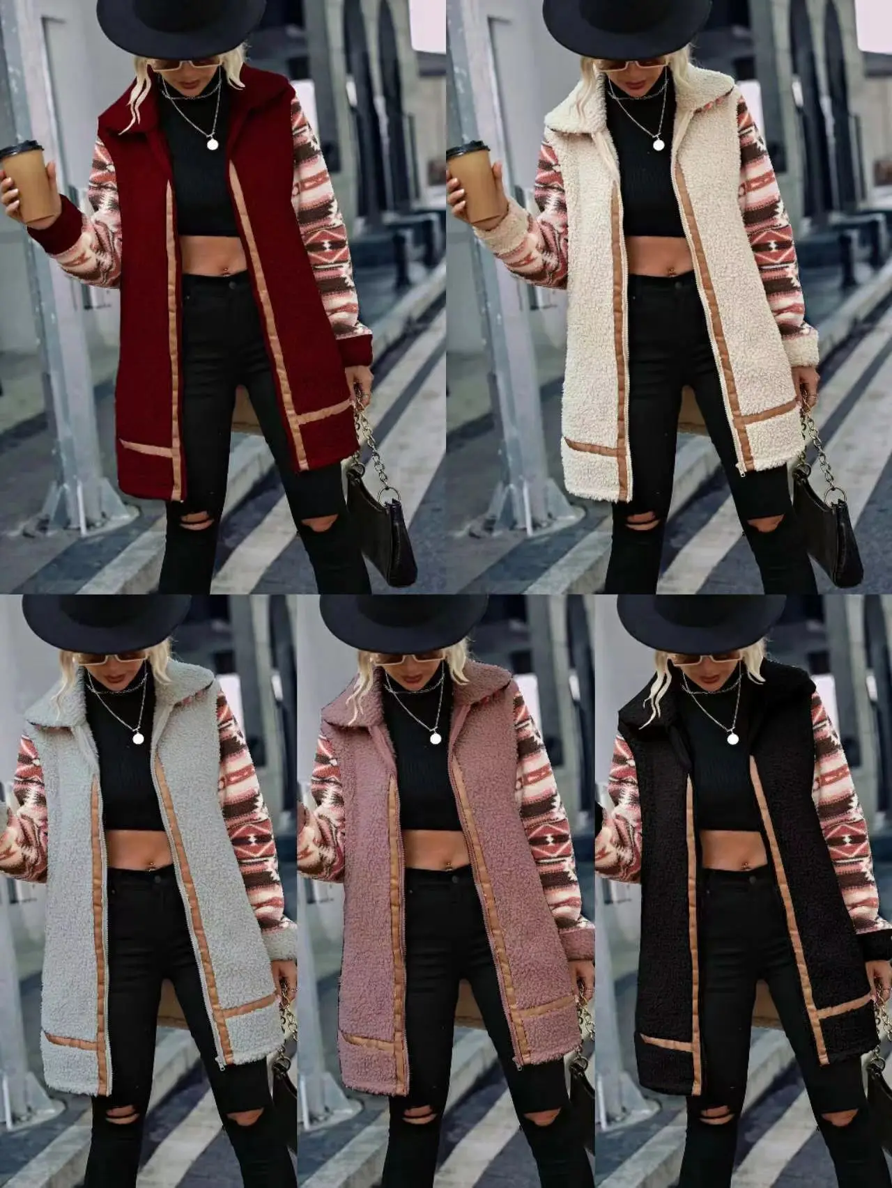 DAMOCHIC Custom Woman Winter Jacket and Coat Long Fleece Plush Zipper Overcoat Patchwork Casual Wool Trench Coat Women 2023