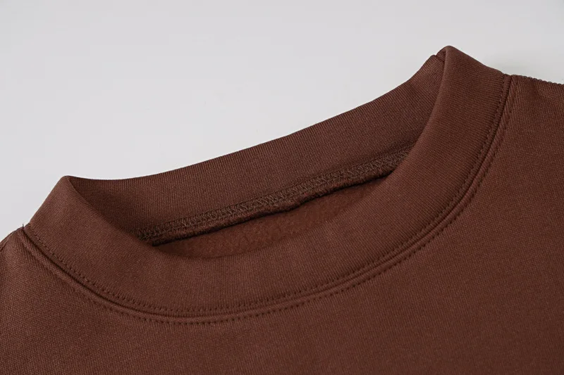 
Brown Pullover Sweatshirt Jogger Shorts Set Crewneck Sweatshirts Wholesale Sweat Shorts Set Loungewear Women Two Pieces Sets 