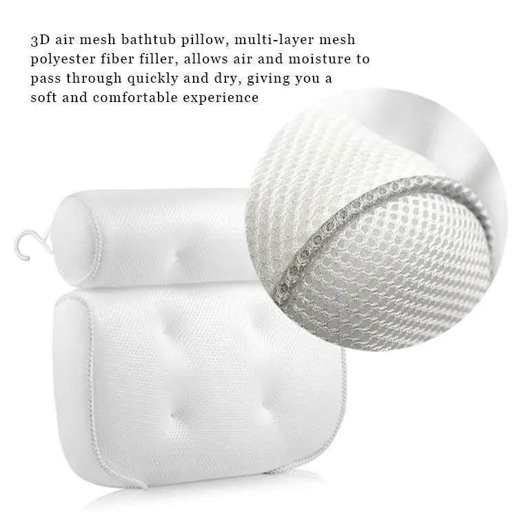 Premium Quality Custom Soft and Quick Dry Extra Thick Non-Slip Bath Tub Pillow 3D Mesh Spa Bath Pillow with Suction Cups