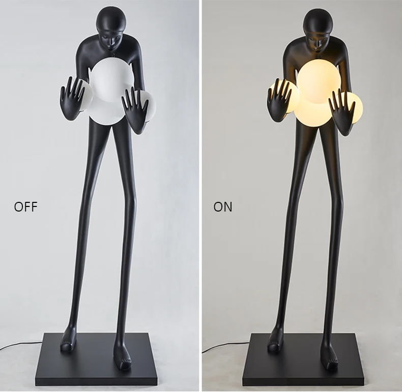 hotel lobby big person people black fiberglass decoration floor lamp for live room led hotel lobby