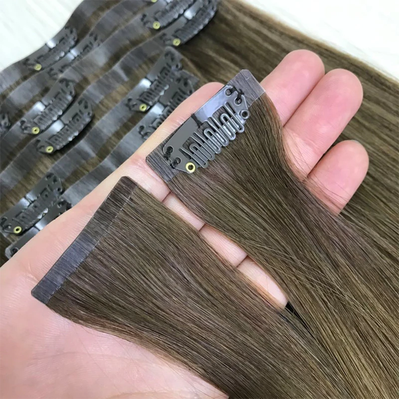 Premium Russian Slavic Remy Virgin Cuticle Intact Double Drawn Hair Extensions 12A PU Clip-In Invisible Seamless Clip Indian