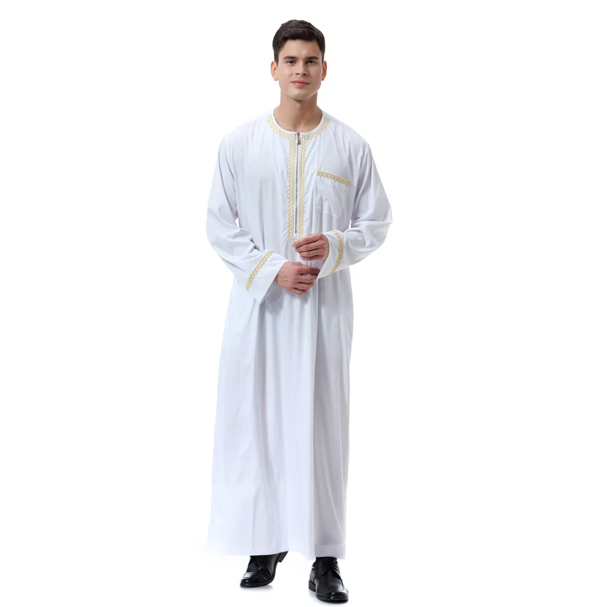 Wholesale Mens Long Sleeve Arab Middle East Crew Neck Ramadan Robe Islamic Maxi Muslim Dubai Zip Long Abaya