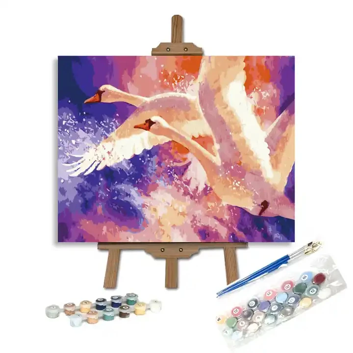 Hot Sale Modern Hand Painted  Animal Picture Custom Digital Acrylic Swan Painting Diy Paint by Number