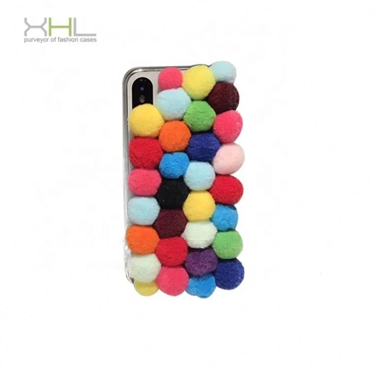 Customized Colorful Cashmere Pom Ball Tpu Mobile Phone Case Cover For Iphone Xs Max