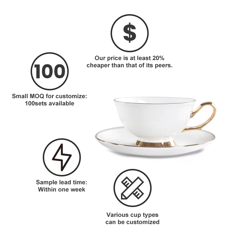 Wholesale Price Customizable Coffee Cup Bone China Espresso Porcelain Cup and Saucer Set Retro Luxury Elegant Tea Cup
