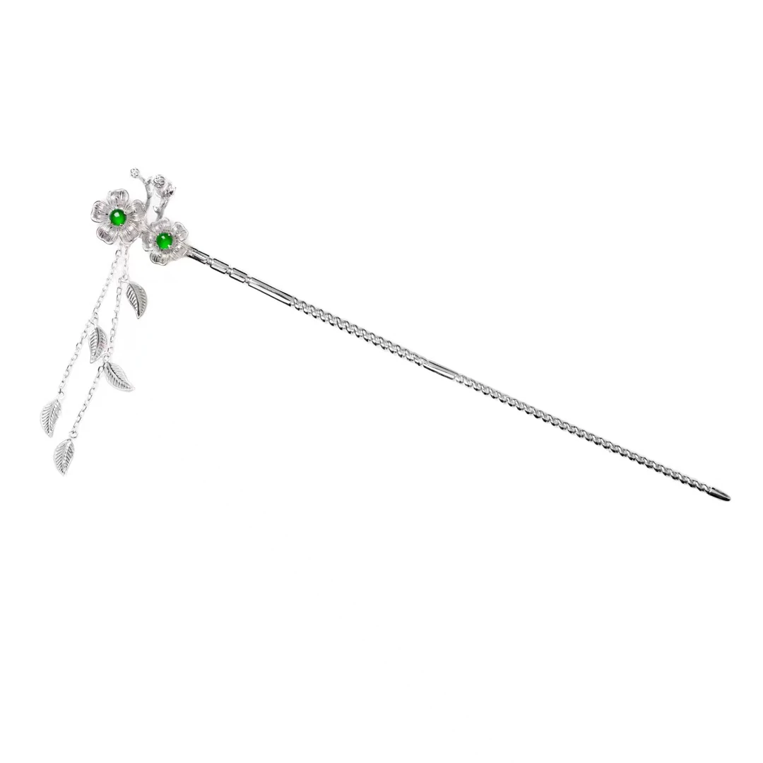 Customized High Quality China Style Natural Jewelry Hairpin 925 Sterling Silver Jade Hairpin