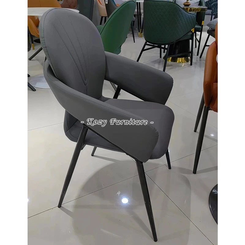 Luxury Leather Upholstered Soft Hotel Restaurant Grey Leather Dining Chair