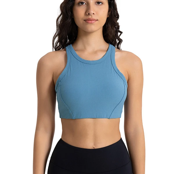 Vertical Rib 2.0 High Neck Stretch Skin-friendly lulu yoga bra with chest pad High strength shock-proof lulu sports bra