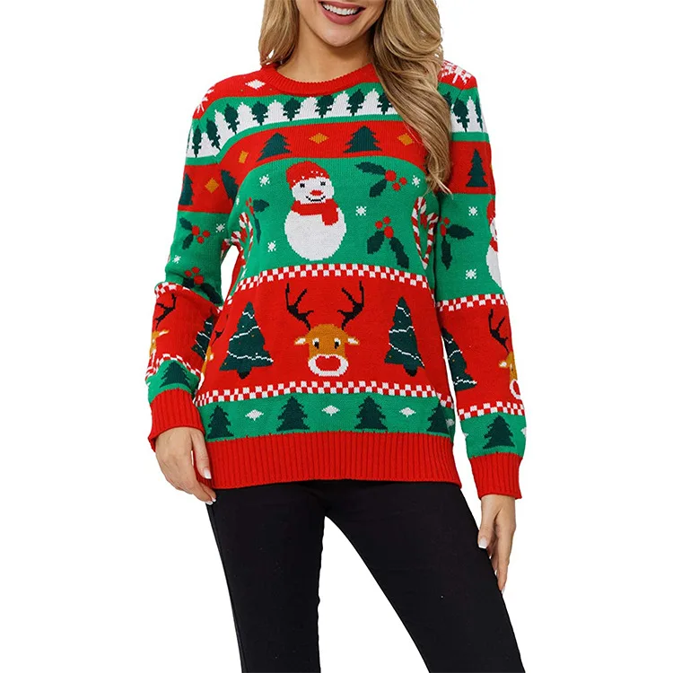 New Christmas sweaters custom logo casual loose Christmas tree snowman women winter sweater