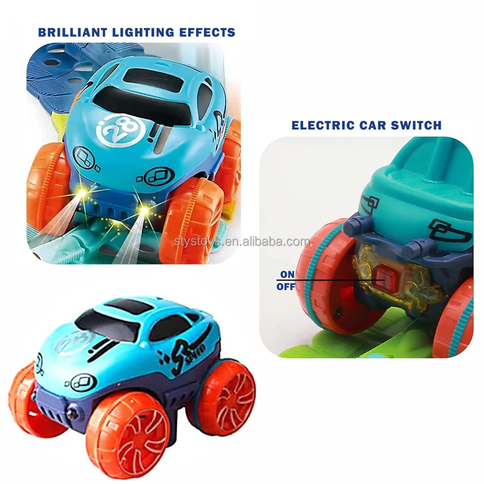 Flexible Changeable Magic Race Car Track Set Race Track Toys with LED Light-Up Race Car