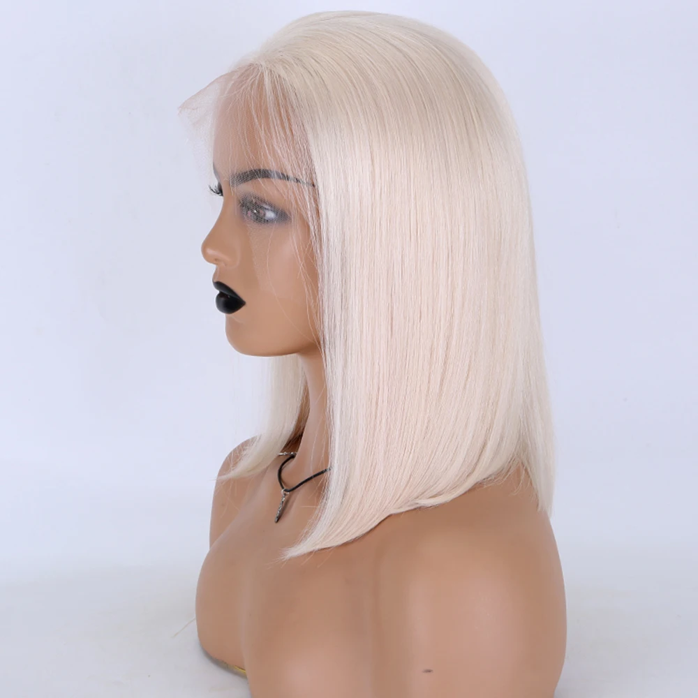 12 inch White Blonde Color short BOB Wig Transparent HD Lace front  European virgin Hair Wig for women