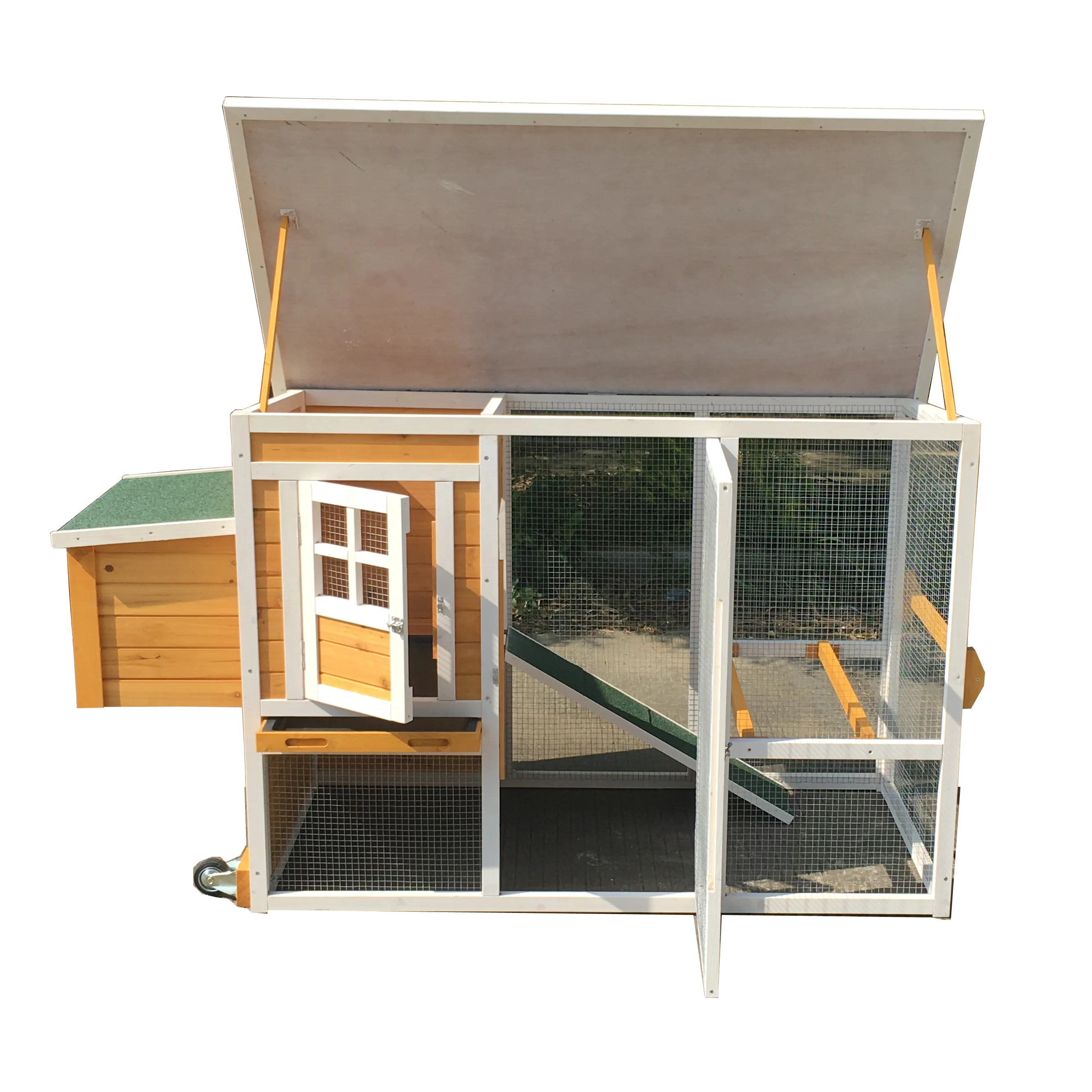 top sell Lock Industrial Wire Netting Cage Layer Removable Tray & Ramp Poultry Chicken Coop with Outdoor Ventilation Door