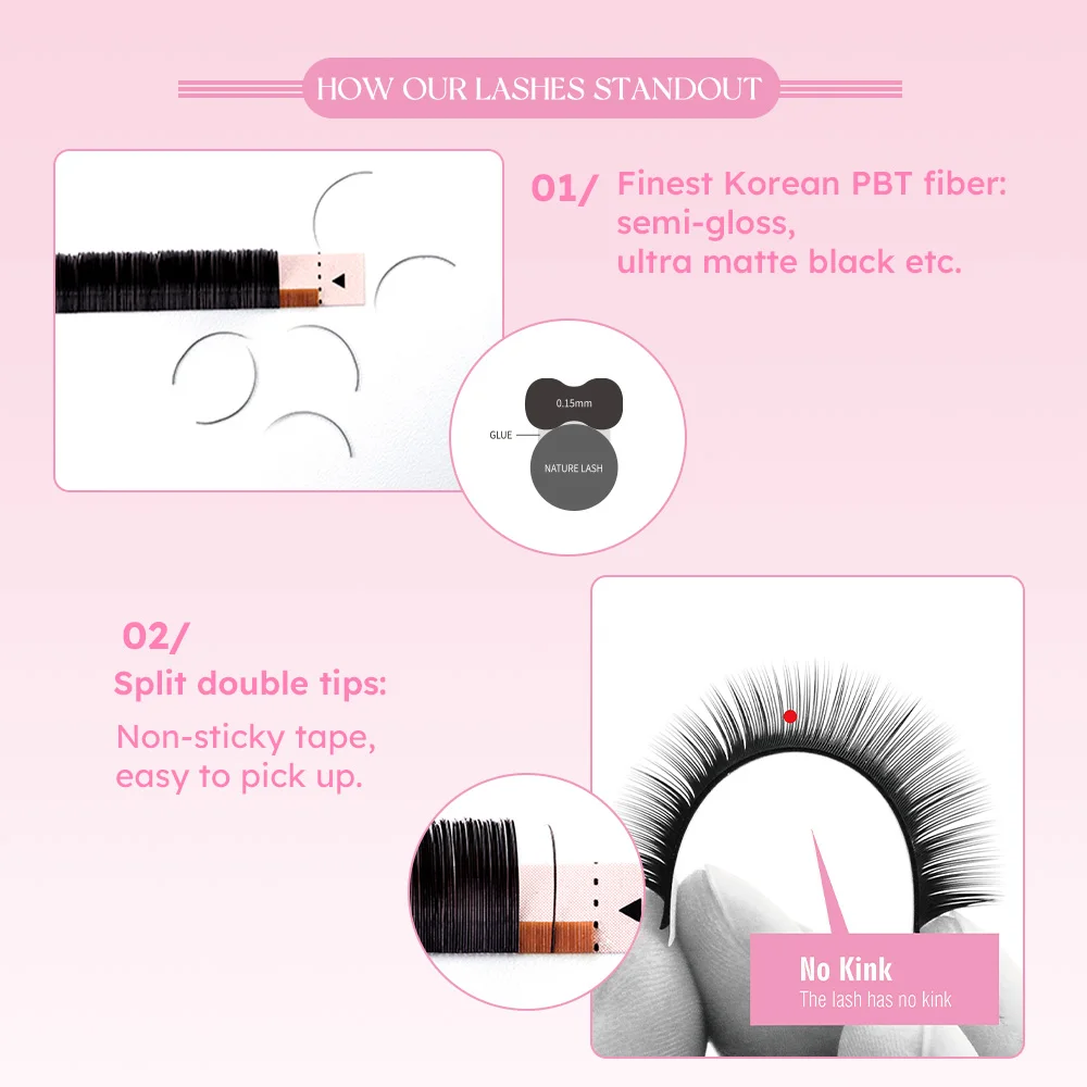 Wholesale Double Tips Matte Black Cashmere Classic Individual Eyelash Extensions Silk Lash Tray Extensions Ellipse Flat Lashes