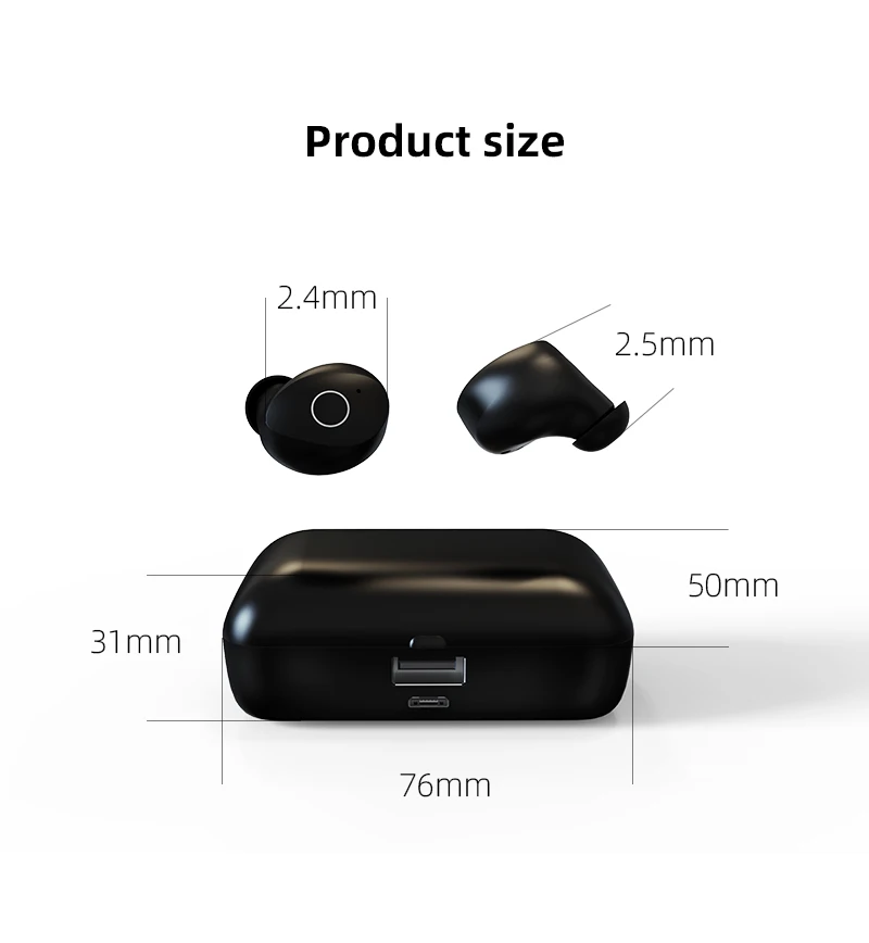 TWS Stereo Headphones with 2000mAh Power Bank in-Ear Built-in Mic Headset 3D Hi-Fi Sound Auto Pairing Waterproof Headphones