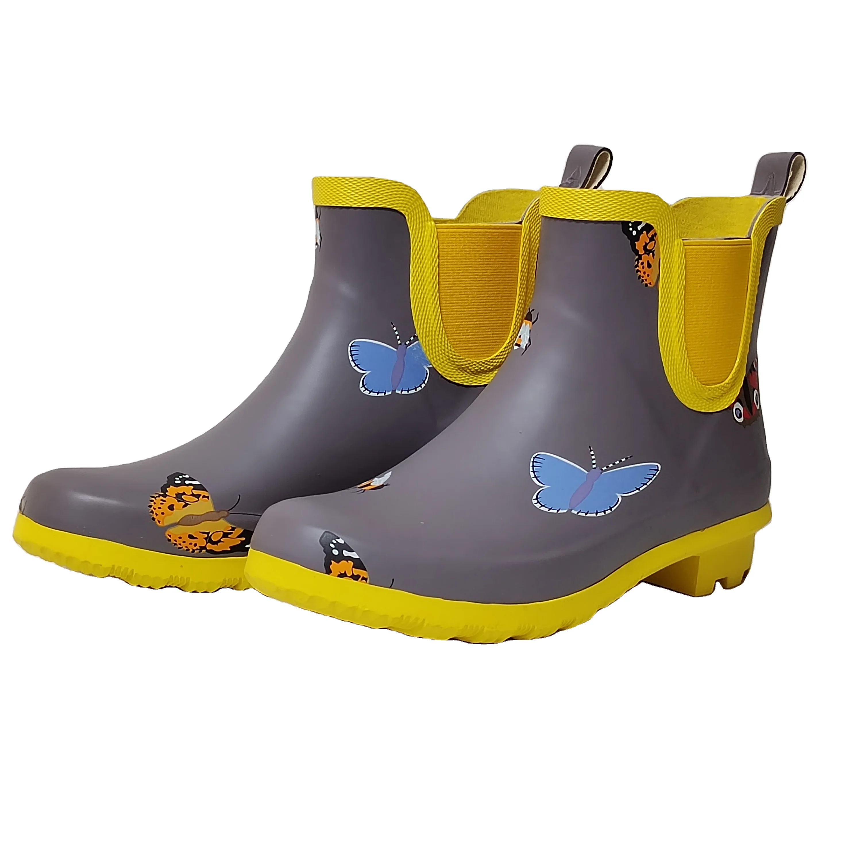 the latest design butterfly printed garden rubber rain boots for women men