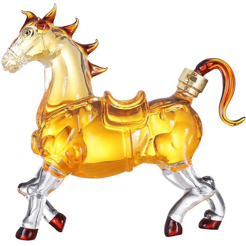 Animal Shaped Glass Bottle Golden horse Shaped Clear Glass Decanter Whiskey Glass Bottles 1000ml