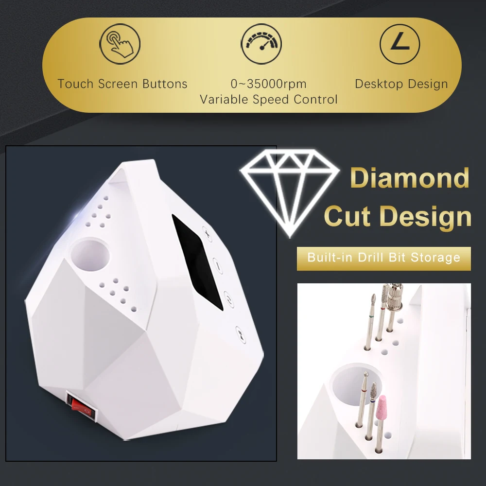 Pro 35000 rpm non rechargeable Electric Nail Drill Machine Portable Pedicure Desktop Tool Drill Bit Set 65W Steel Metal Battery