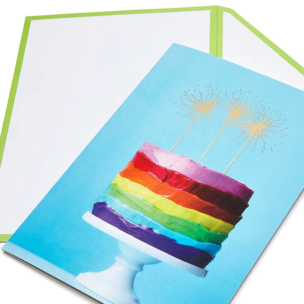 
New Design Custom Printing Vanilla Fragrance Birthday Cake Foil Happy Birthday Greeting Cards 