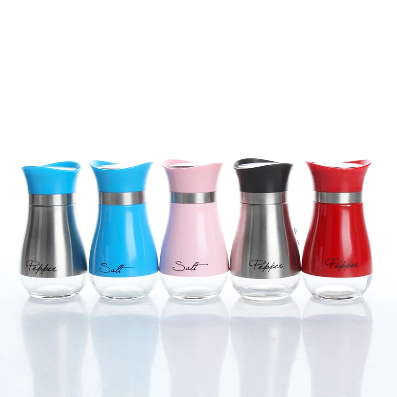 4oz Hot Sale Salt and Pepper Shakers Set High Grade Stainless Steel with Glass Bottom Spice Jars Spice Seasoning Condiment Jar