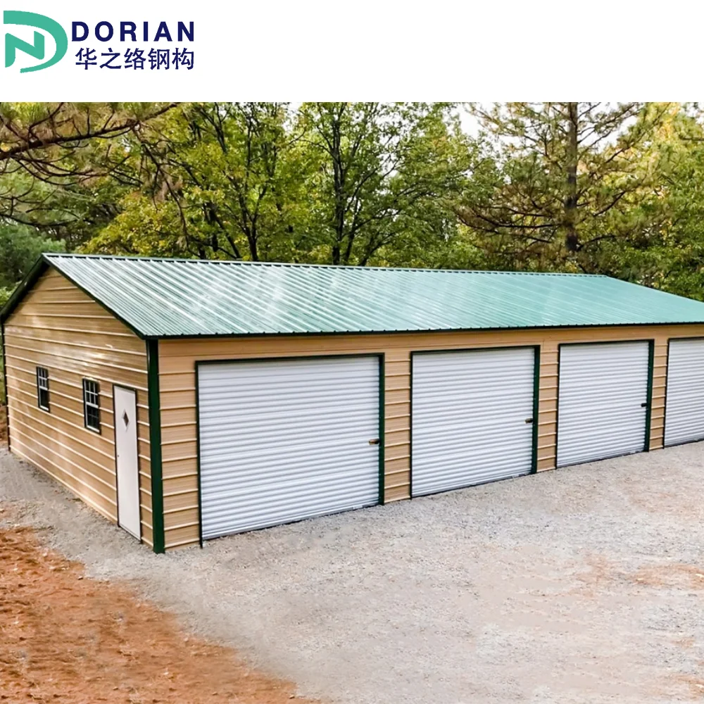 galvanized steel garage Building Prefab modern tech steel garage Customized steel garage with door trim