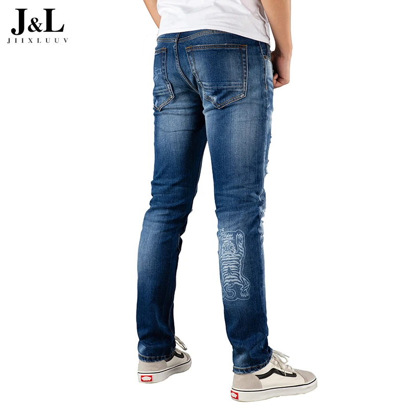 Mens Skinny Jeans 2019 Super Skinny Jeans Men Ripped Stretch Denim Pants Elastic Waist Big Size European