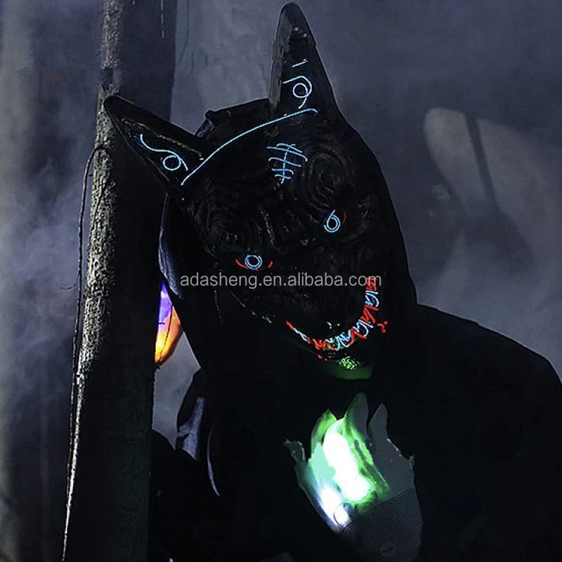 Latest Style Of  PVC Wolf Head Mask Scary Atmosphere Led Halloween Mask Cosplay Party