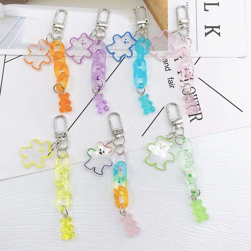 Best sale popular Candy Colorful bear Design Kawaii Keychain wallet Cartoon Pendant for Acrylic Key Ring