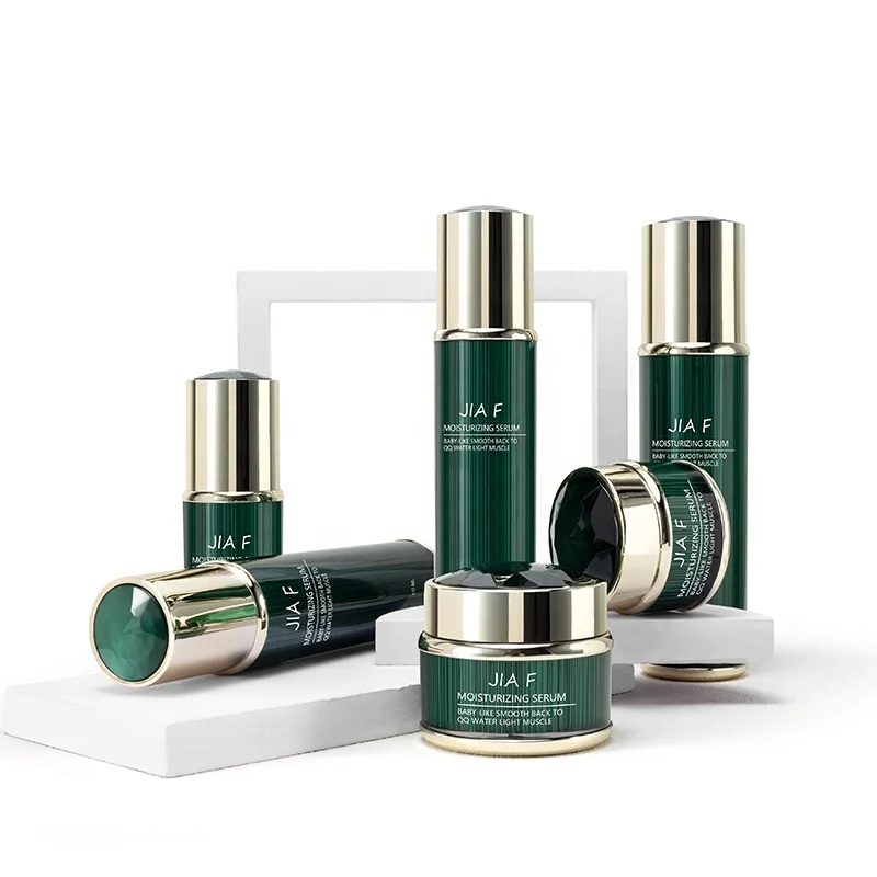 luxury custom skin care green cosmetic container set packaging bottle empty skincare acrylic containers