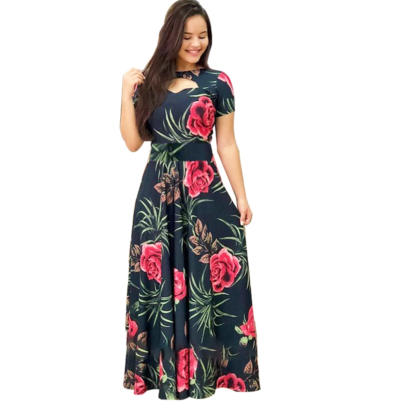 
Panic Buying Flower Print Casual Women Elegant Short Sleeve Dress 