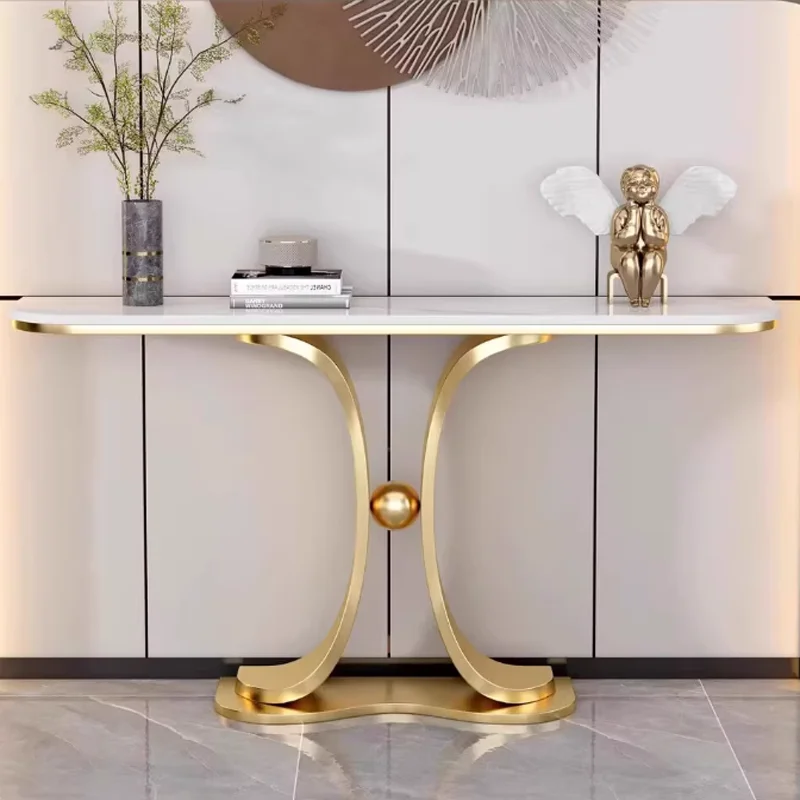 Gold Console Table Modern Sofa Table For Living Room Hallway Marble Black White Narrow Entryway Table CECX004